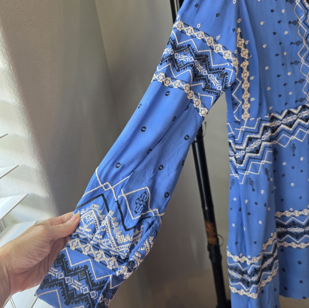 Hale Bob Blue Geometric Long Sleeve Dress - Picture 7 of 13